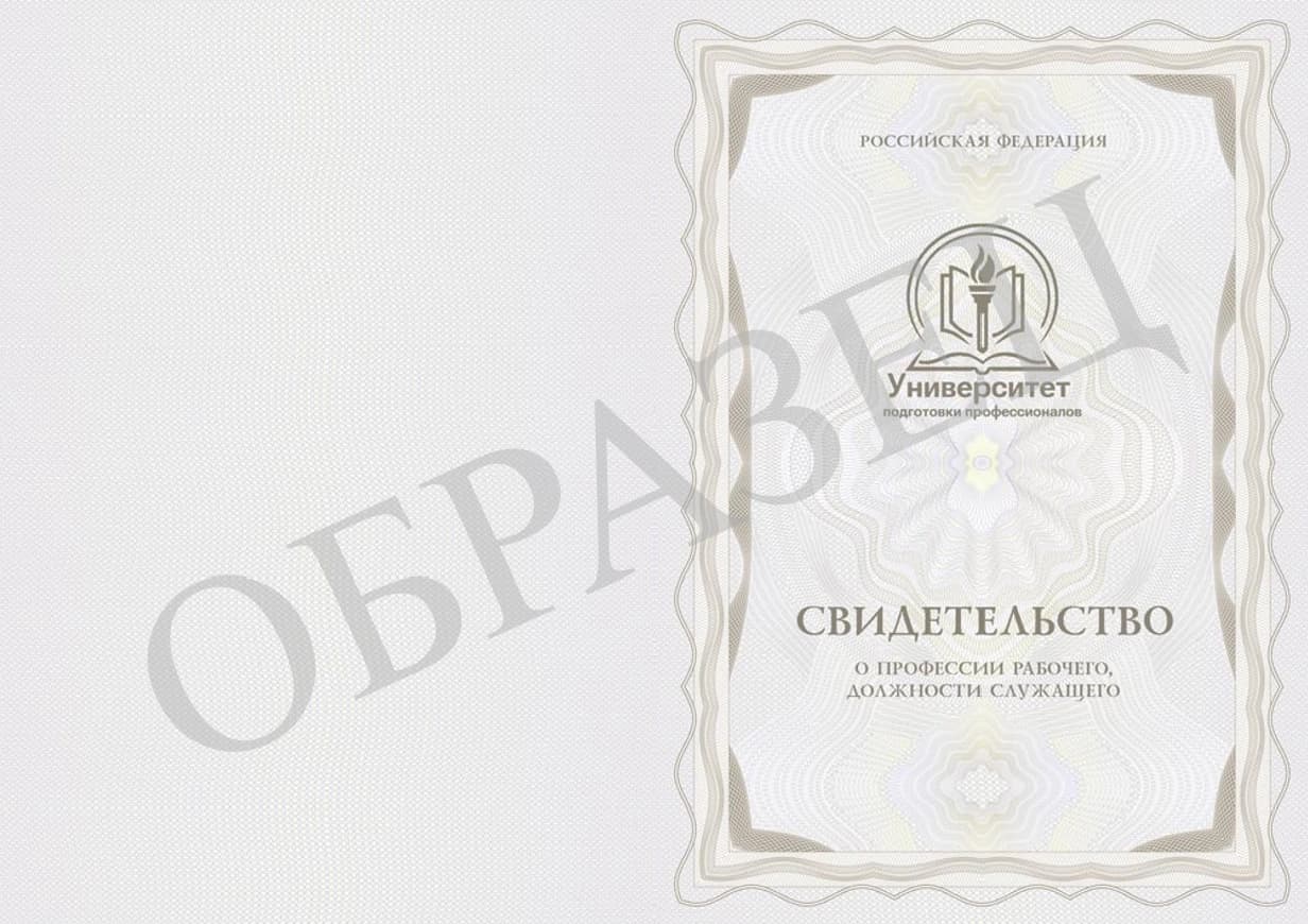 Образец: Свидетельство о профессии рабочего, должности служащего